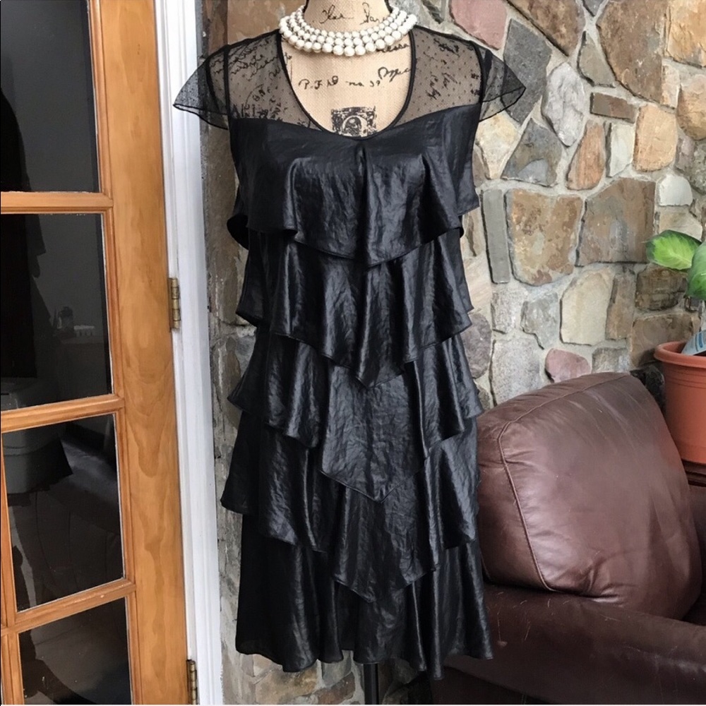 BCBGMaxAria black ruffled tiered dress size S - Picture 3 of 9